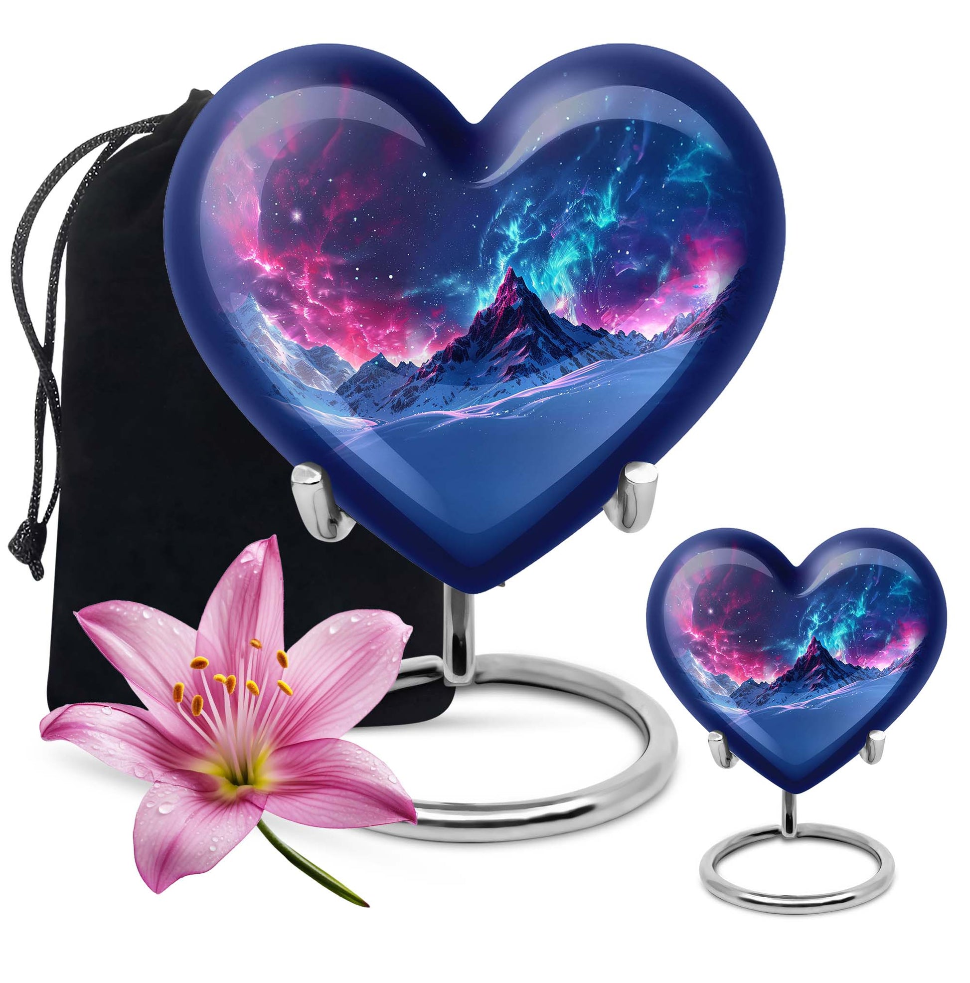 Northern Lights heart urn with butterfly theme