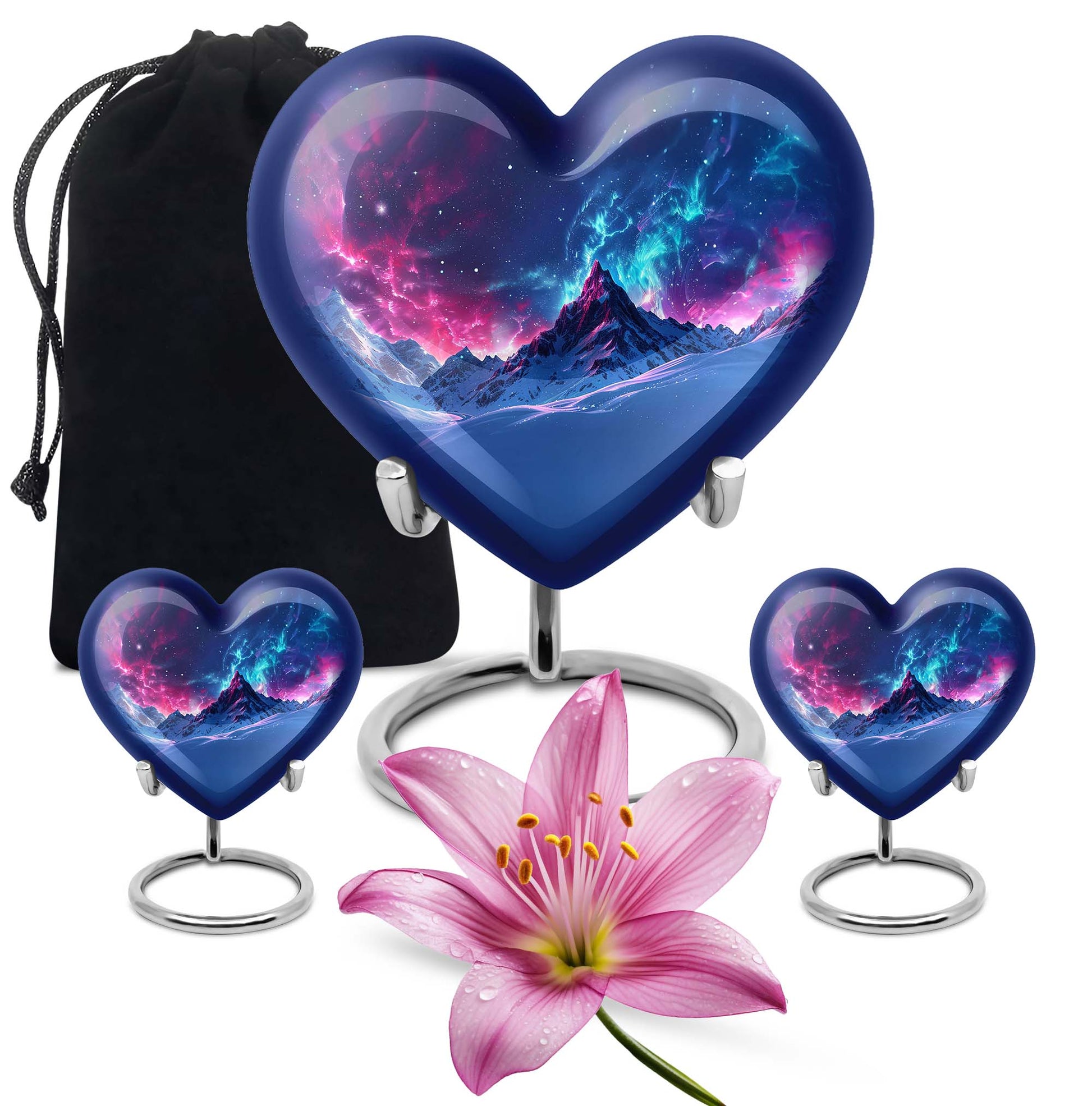 Northern Lights heart urn with butterfly theme