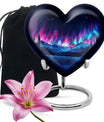 Northern Lights themed heart-shaped funeral urn