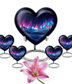 Northern Lights themed heart-shaped funeral urn