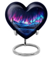 Northern Lights themed heart-shaped funeral urn