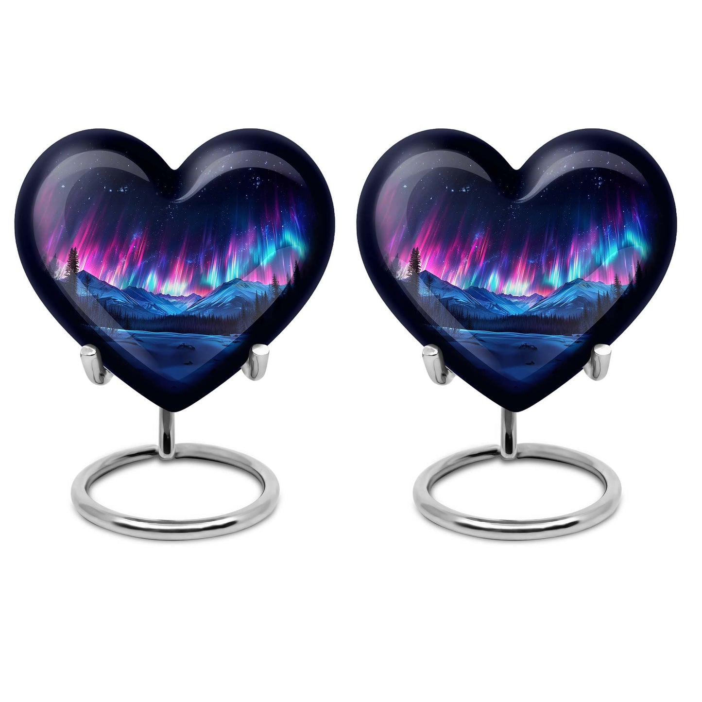 Northern Lights themed heart-shaped funeral urn