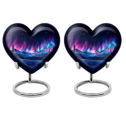 Northern Lights themed heart-shaped funeral urn
