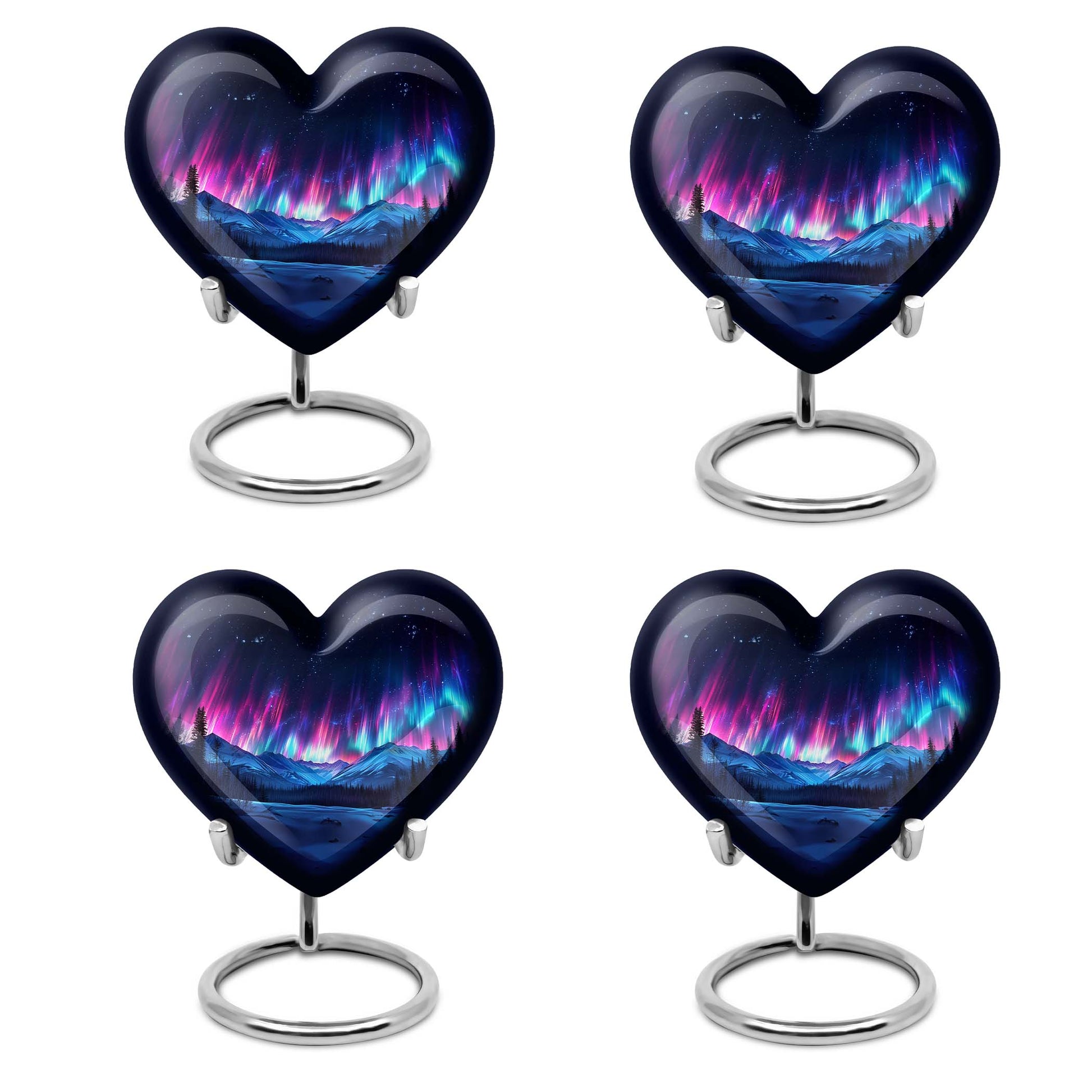 Northern Lights themed heart-shaped funeral urn