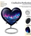 Northern Lights themed heart-shaped funeral urn