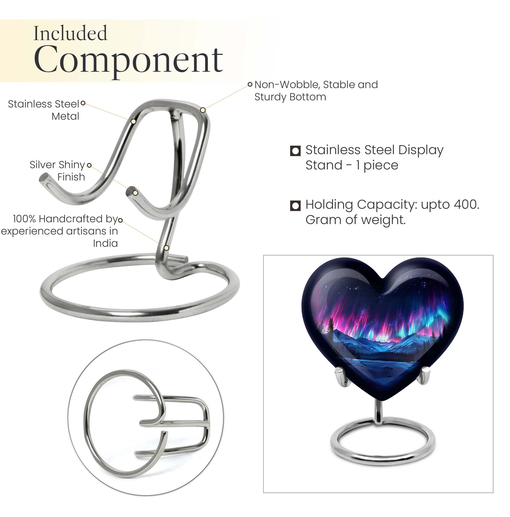 Northern Lights themed heart-shaped funeral urn