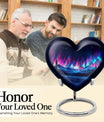Northern Lights themed heart-shaped funeral urn