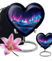 Northern Lights themed heart-shaped funeral urn