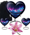 Northern Lights themed heart-shaped funeral urn