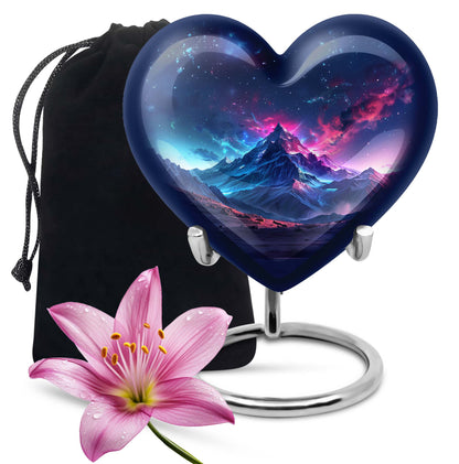 Northern Lights themed heart urn