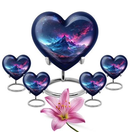 Northern Lights themed heart urn