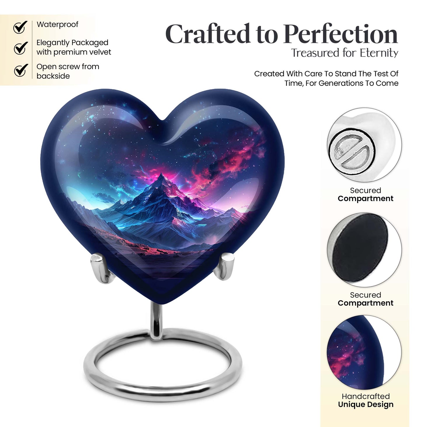 Northern Lights themed heart urn