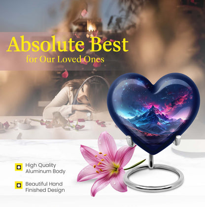 Northern Lights themed heart urn
