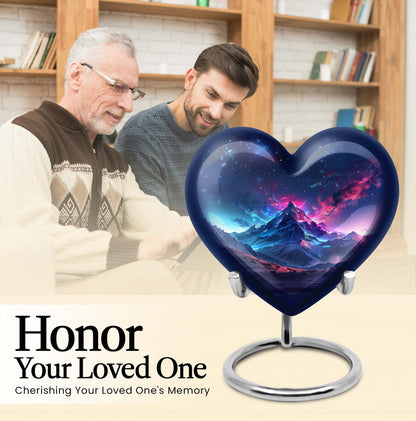 Northern Lights themed heart urn