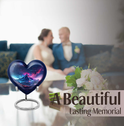 Northern Lights themed heart urn