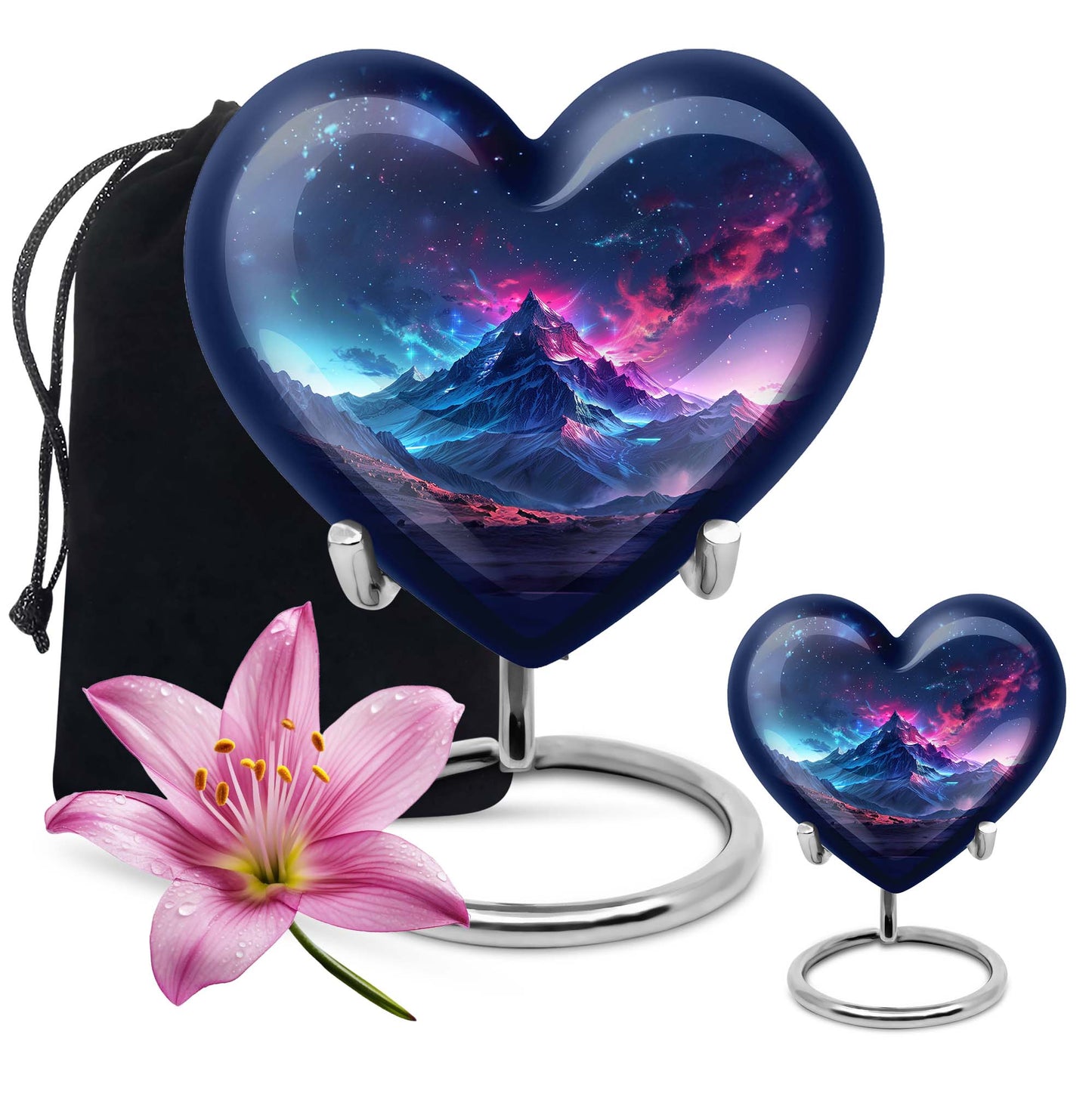 Northern Lights themed heart urn