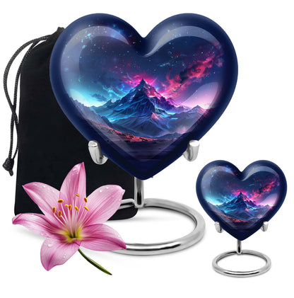 Northern Lights themed heart urn