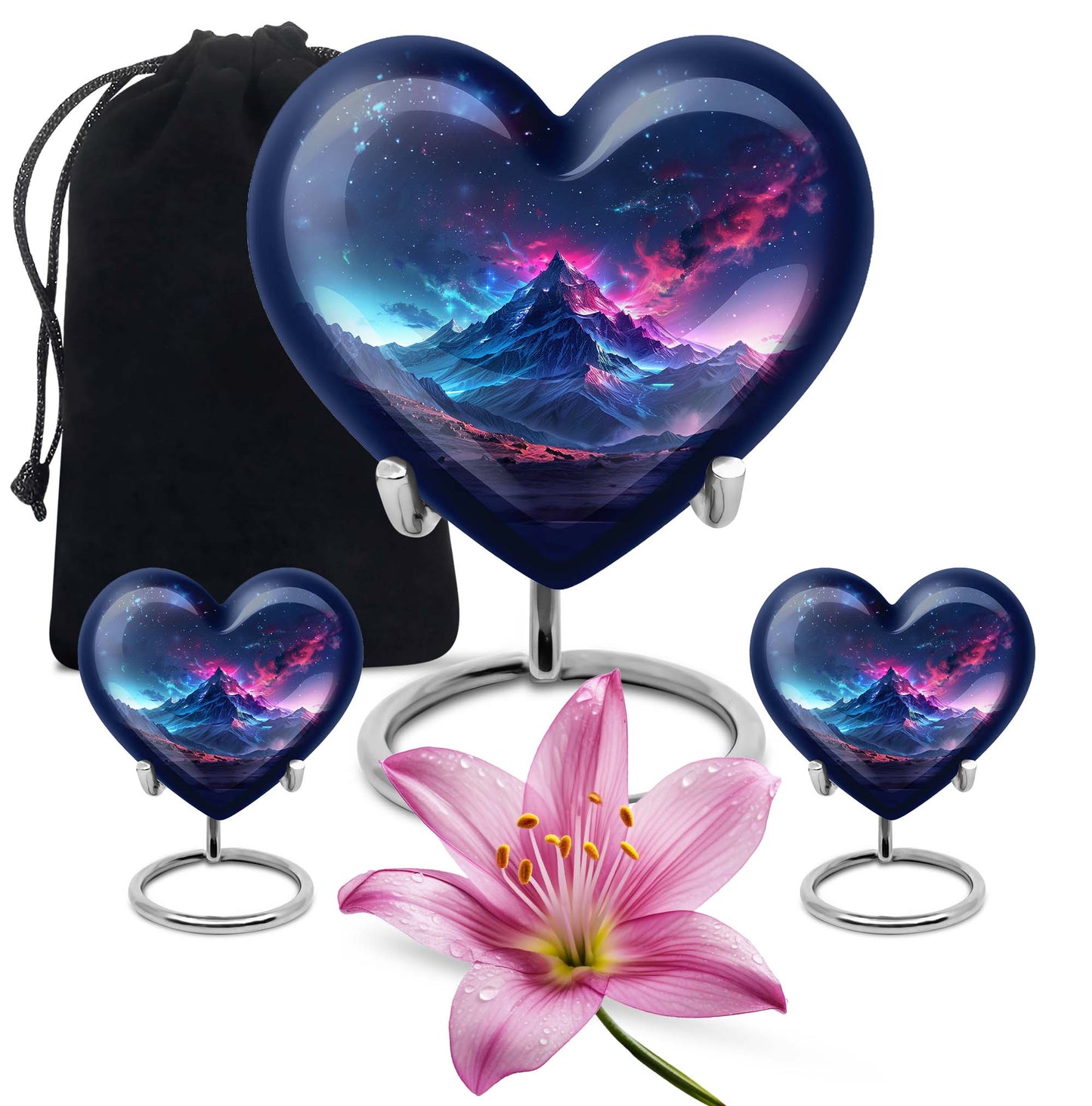 Northern Lights themed heart urn