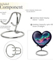 10 Inch heart-shaped Northern Lights themed funeral urn, customizable with engraved names, made of Aluminium, embodies a butterfly and comes with velvet pouch.