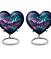 10 inch Northern Lights themed heart-shaped memorial urn 