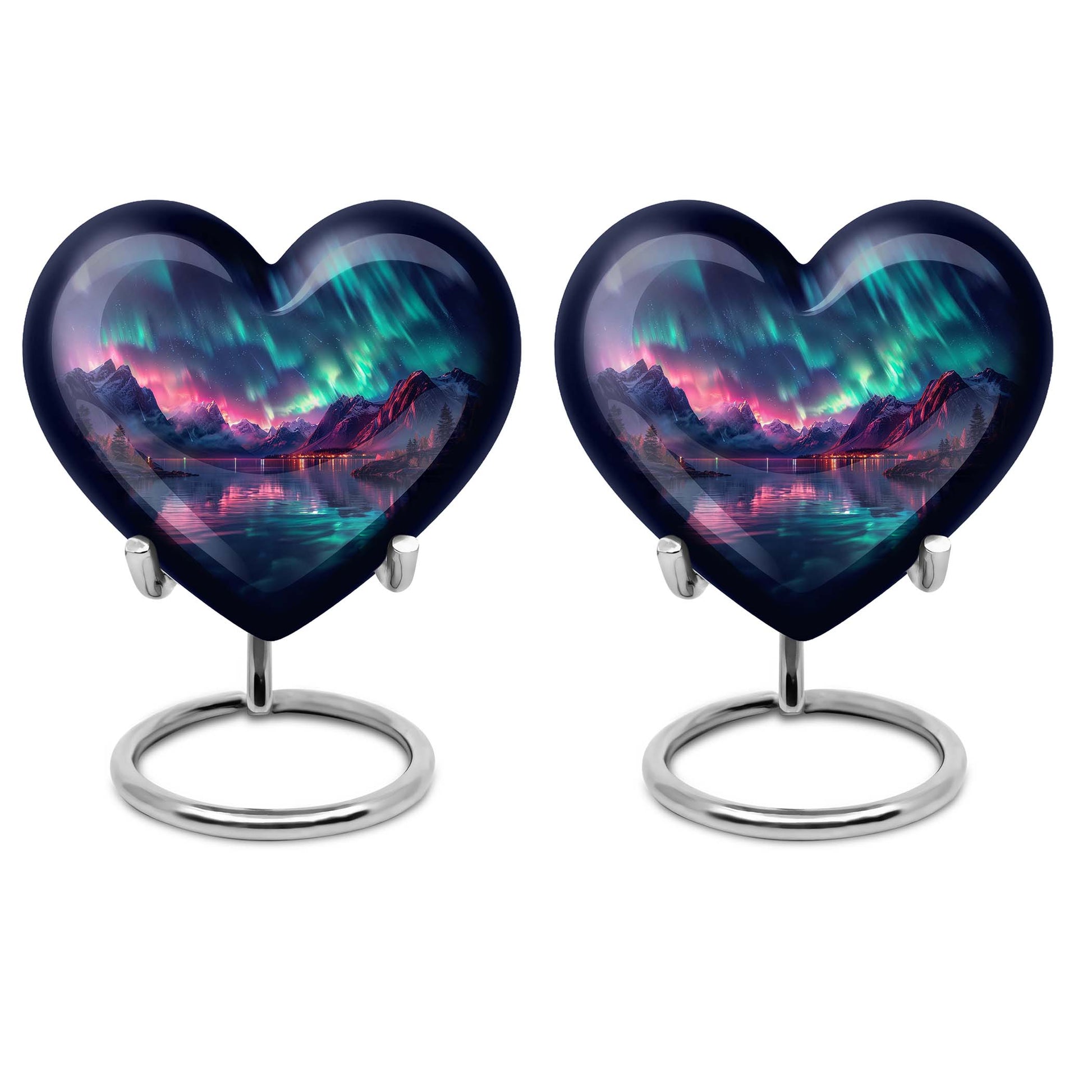 10 inch Northern Lights themed heart-shaped memorial urn 