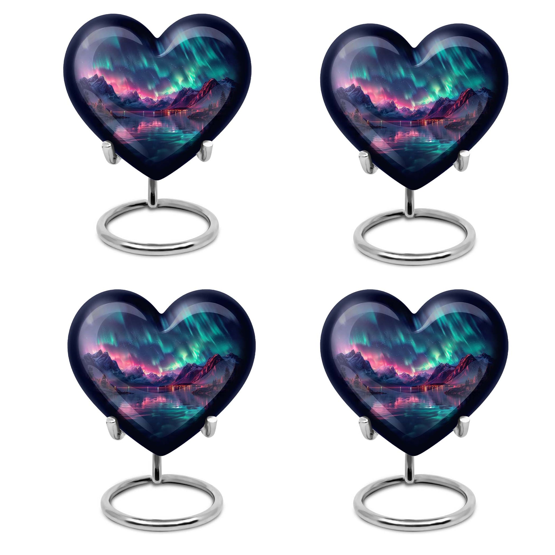 10 inch Northern Lights themed heart-shaped memorial urn 