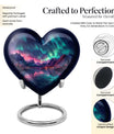 10 inch Northern Lights themed heart-shaped memorial urn 