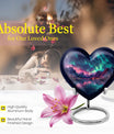 10 inch Northern Lights themed heart-shaped memorial urn 