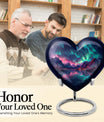 10 inch Northern Lights themed heart-shaped memorial urn 
