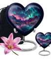 10 inch Northern Lights themed heart-shaped memorial urn 