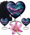 10 inch Northern Lights themed heart-shaped memorial urn 