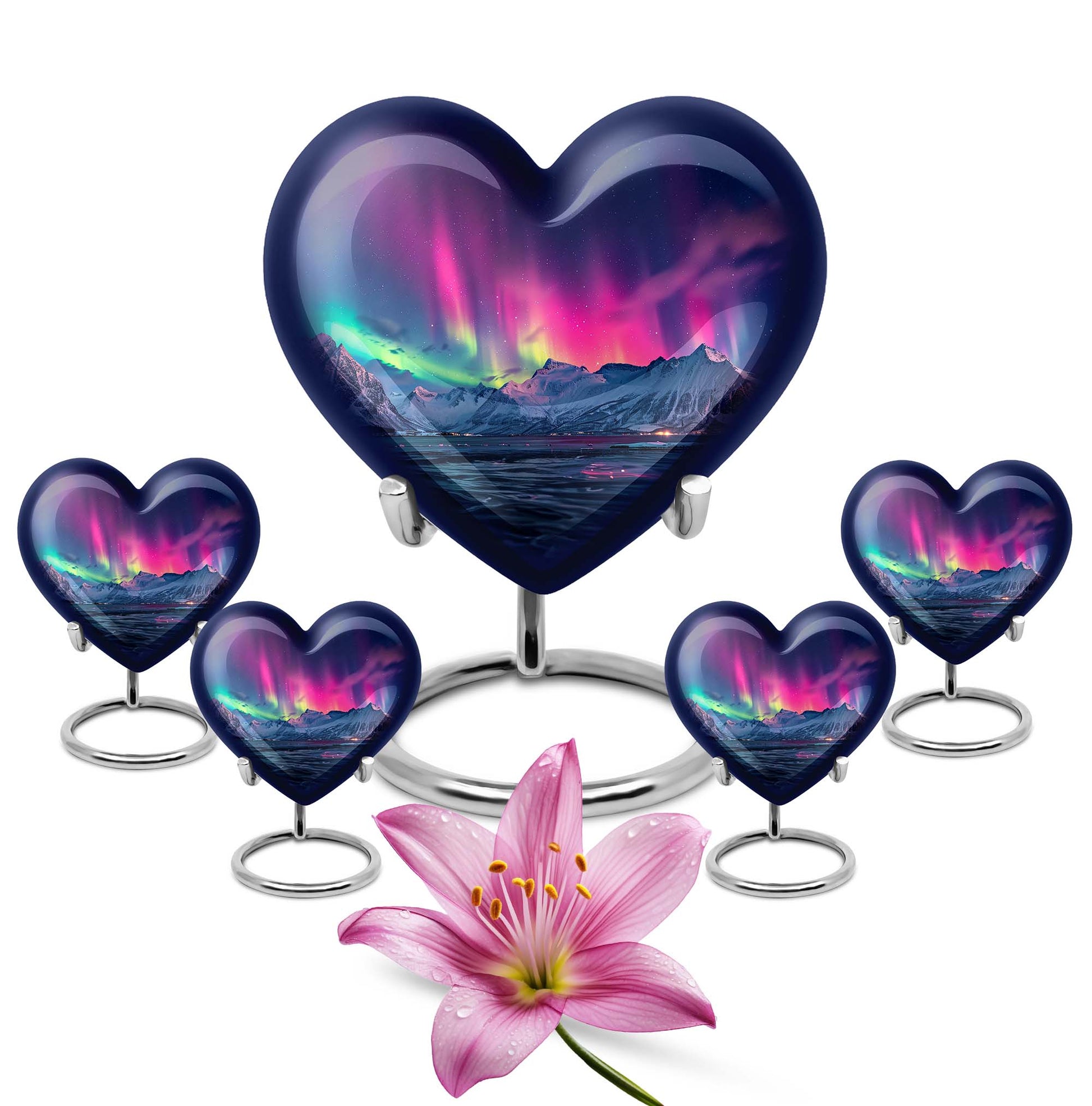 Aurora Borealis Theme Large Urn With 4 Keepsake Urn
