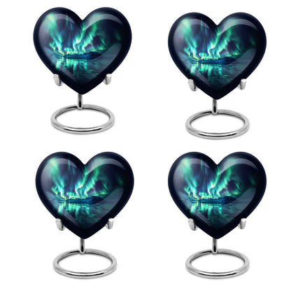 10-inch Northern Lights-themed Heart Urn for mom, adorned with butterfly design