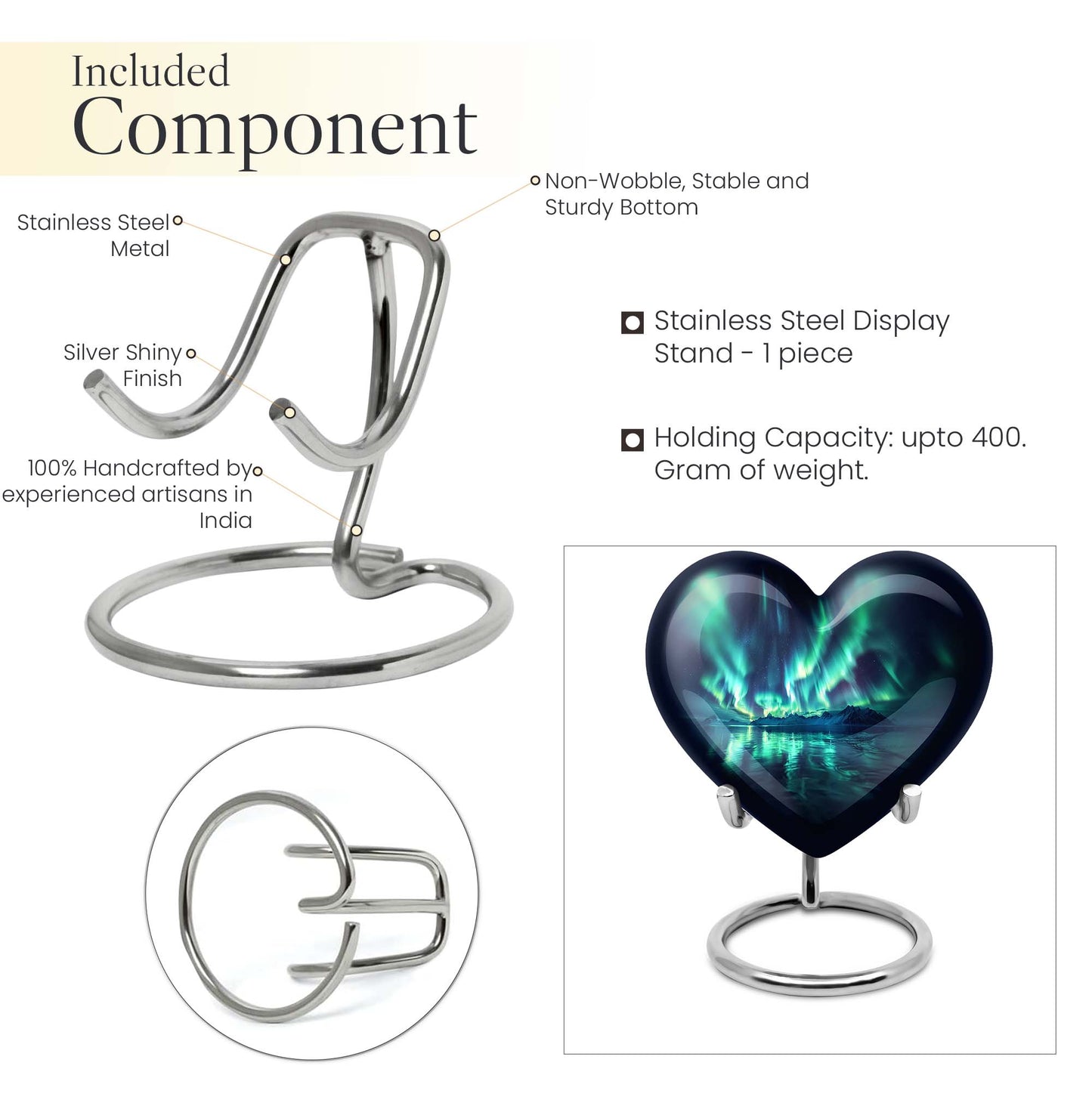 10-inch Northern Lights-themed Heart Urn for mom, adorned with butterfly design