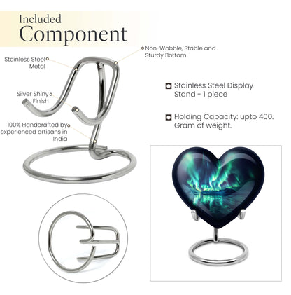 10-inch Northern Lights-themed Heart Urn for mom, adorned with butterfly design