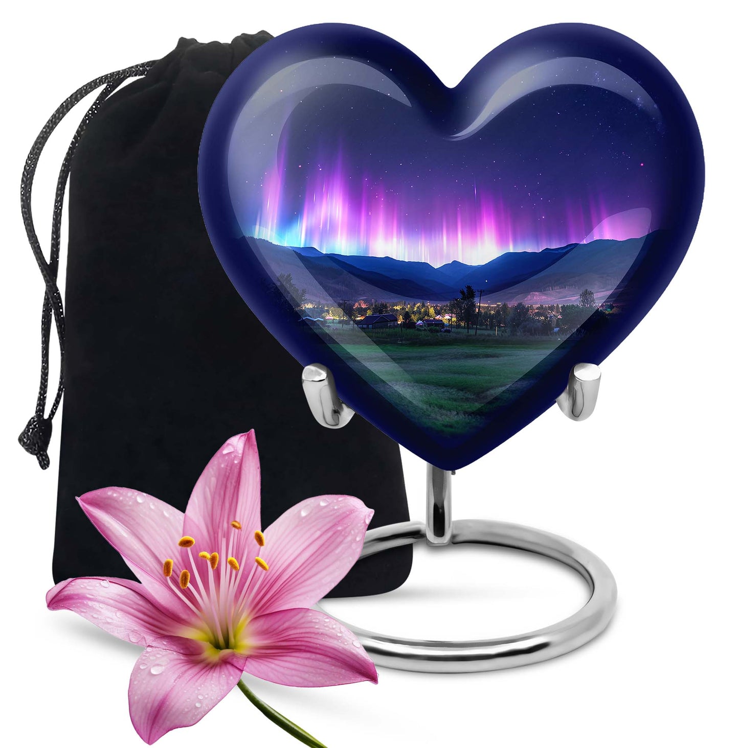 10-inch Northern Lights themed Heart Urn 