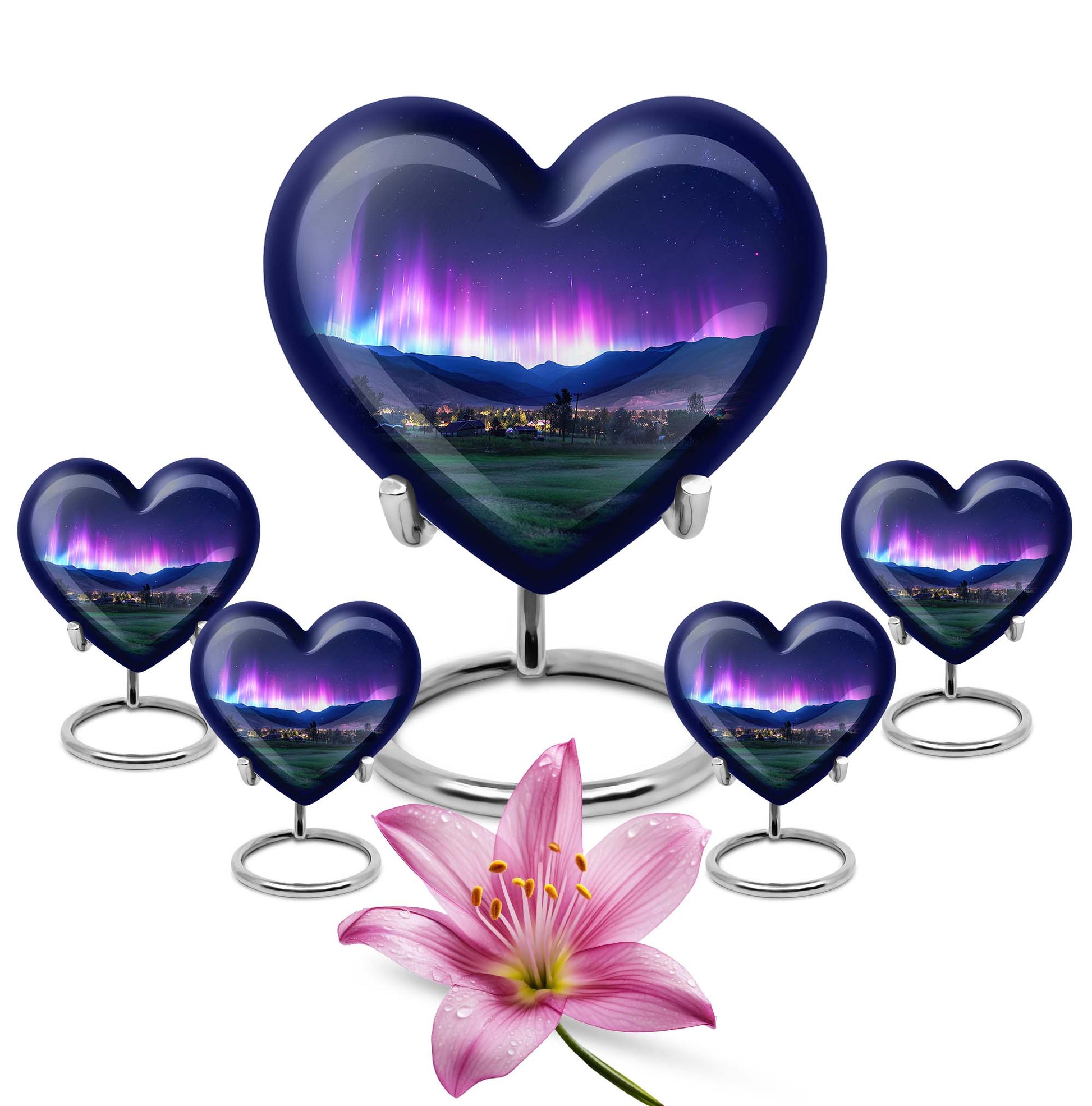 10-inch Northern Lights themed Heart Urn 