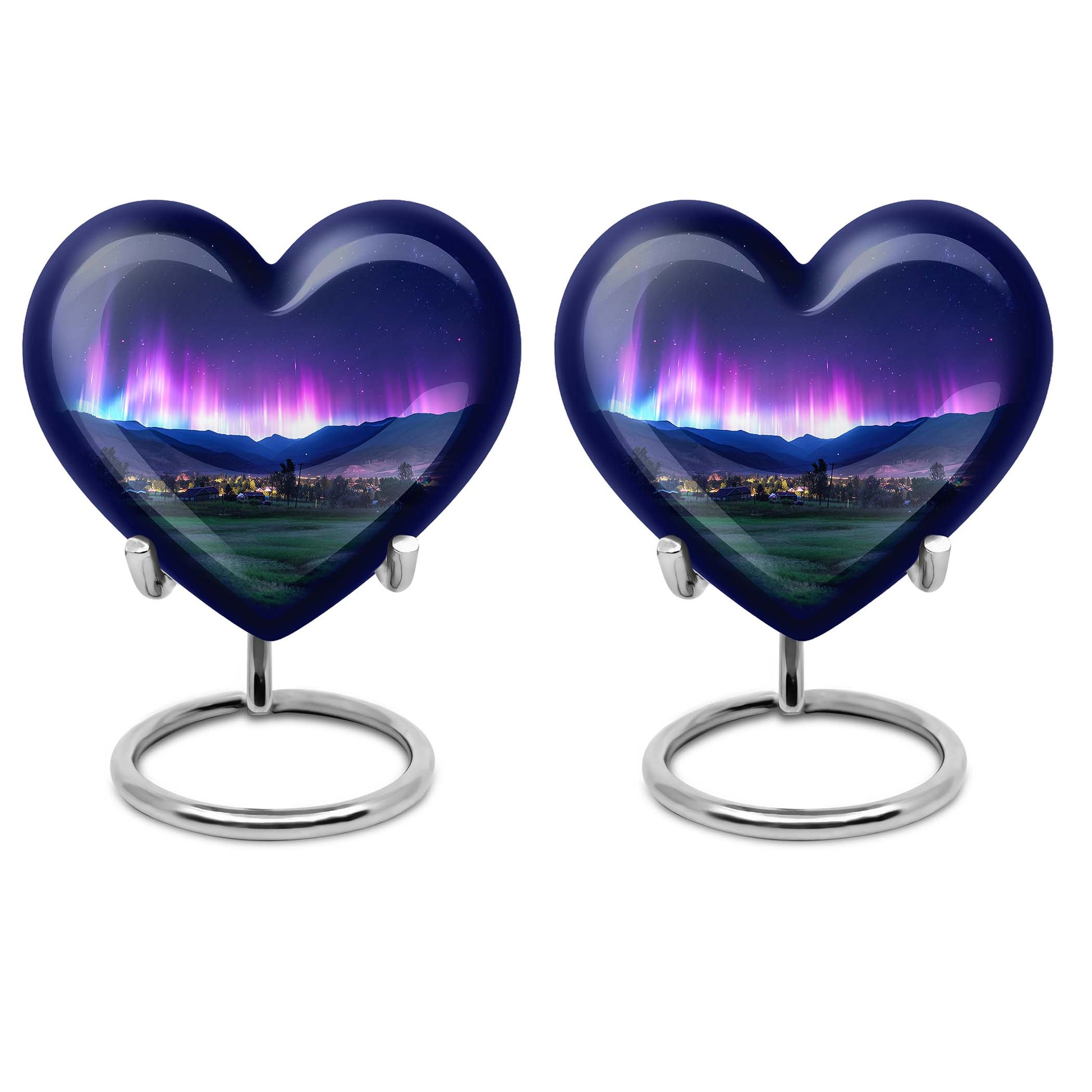 10-inch Northern Lights themed Heart Urn 