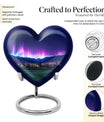 10-inch Northern Lights themed Heart Urn 