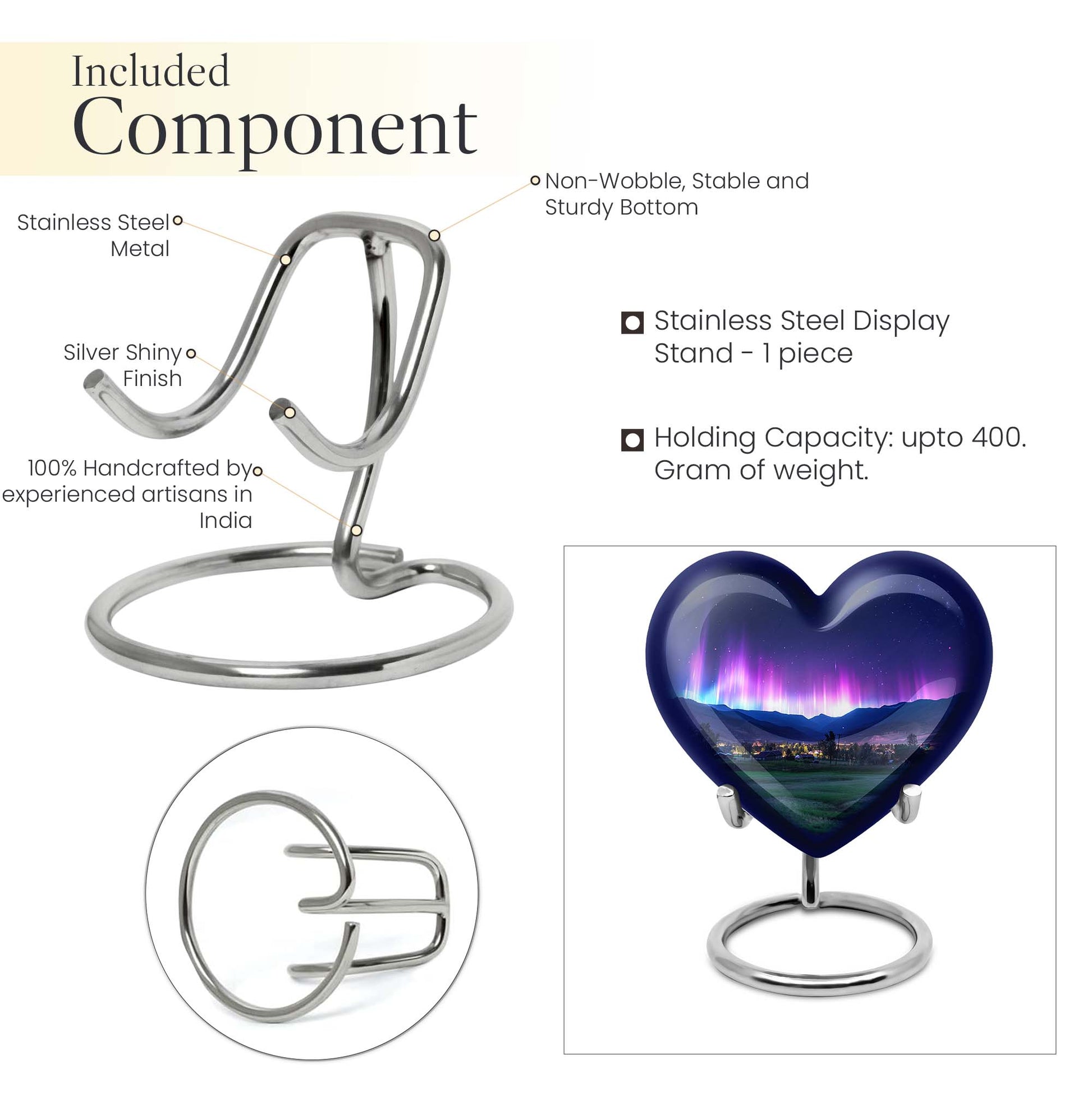 10-inch Northern Lights themed Heart Urn 