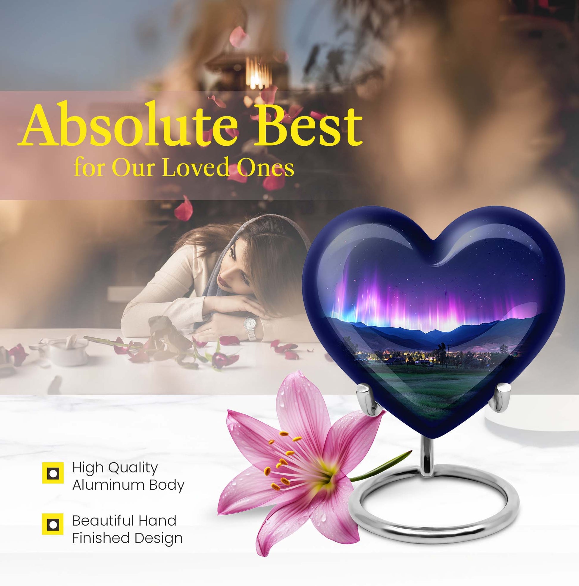 10-inch Northern Lights themed Heart Urn 