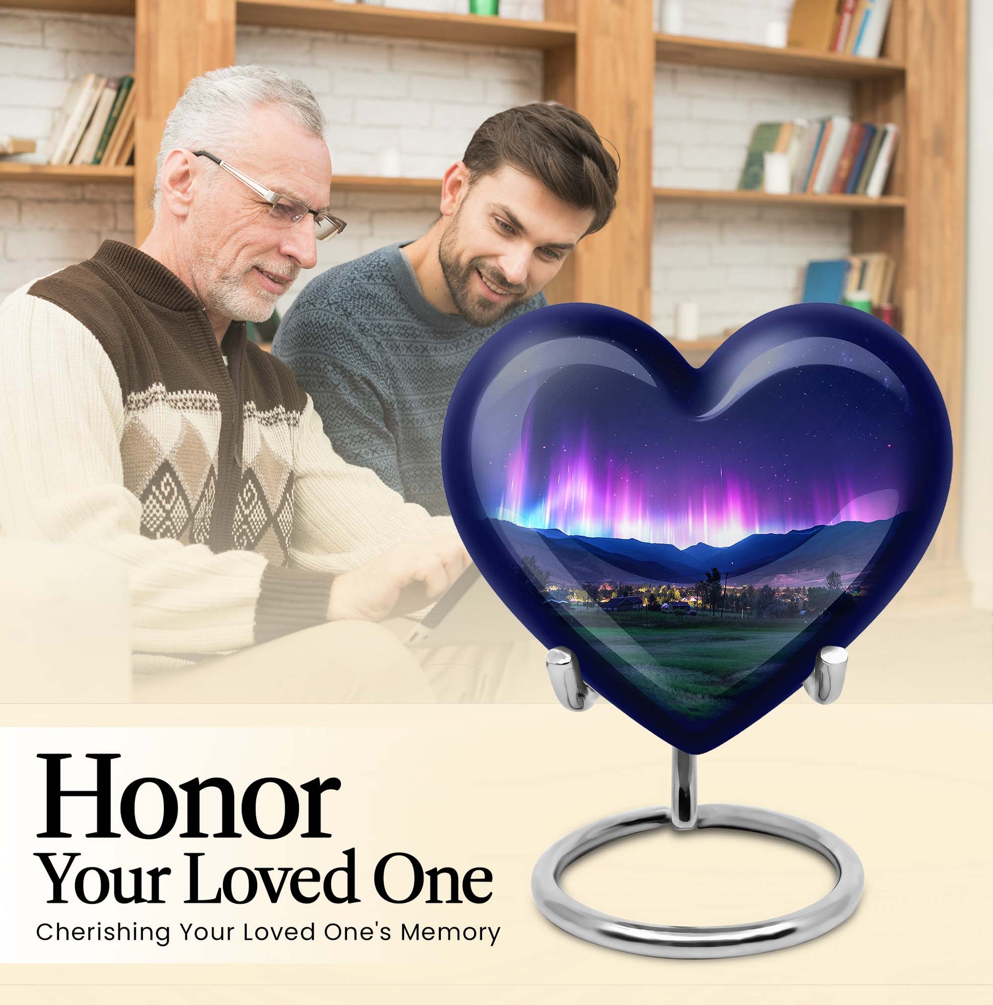10-inch Northern Lights themed Heart Urn 