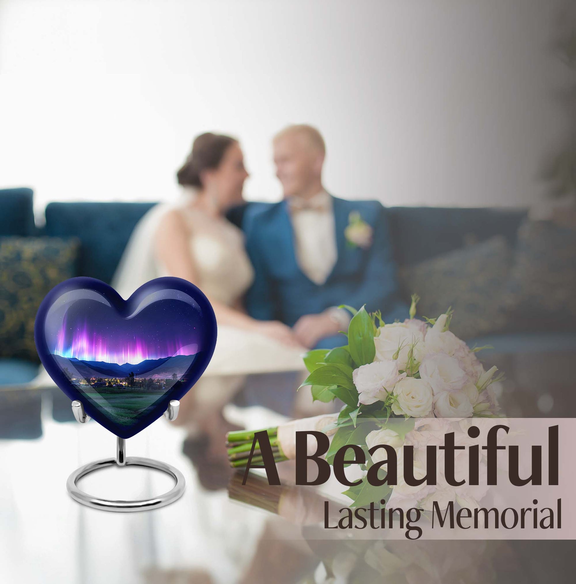 10-inch Northern Lights themed Heart Urn 