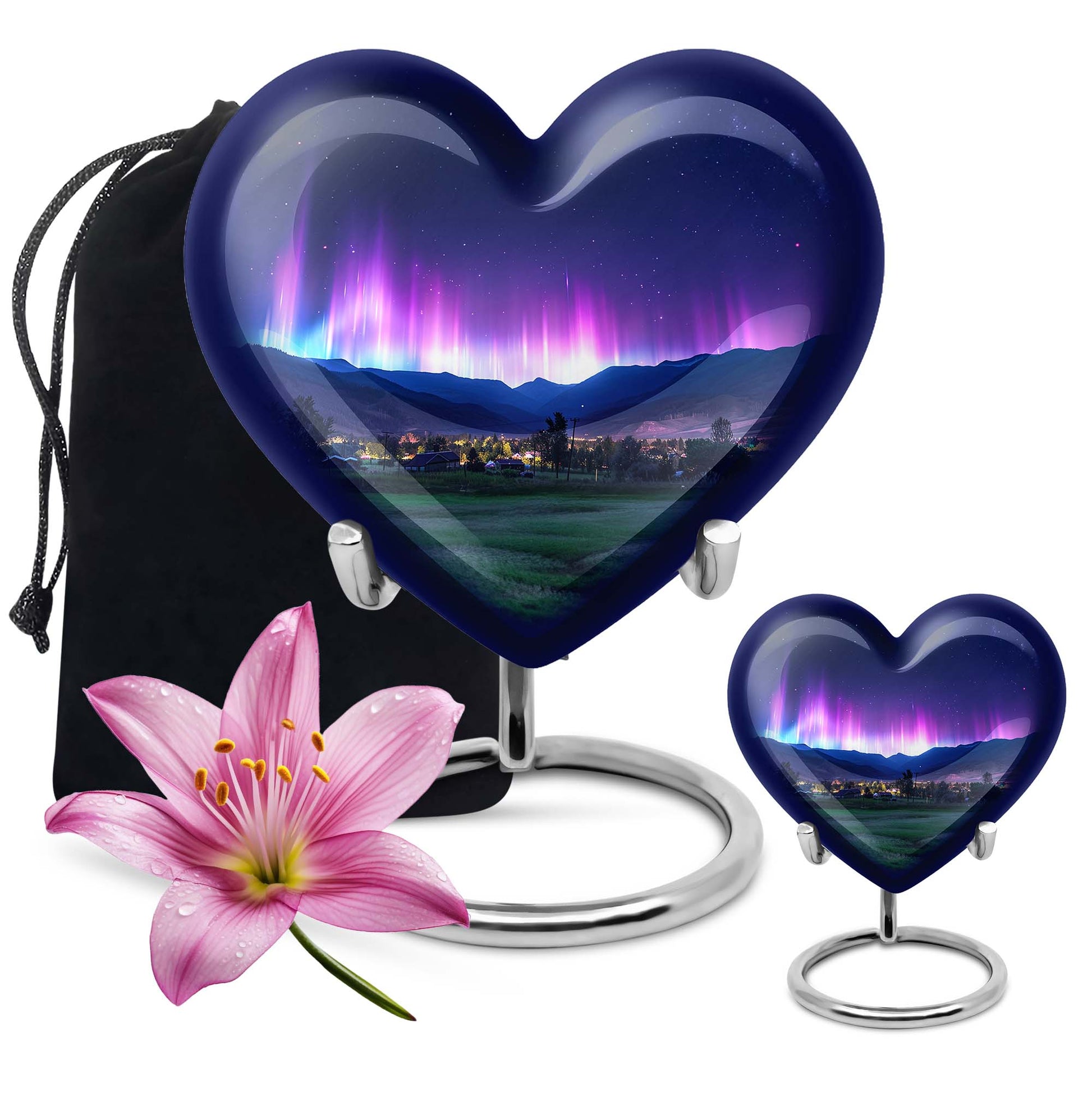 10-inch Northern Lights themed Heart Urn 