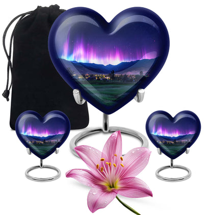 10-inch Northern Lights themed Heart Urn 