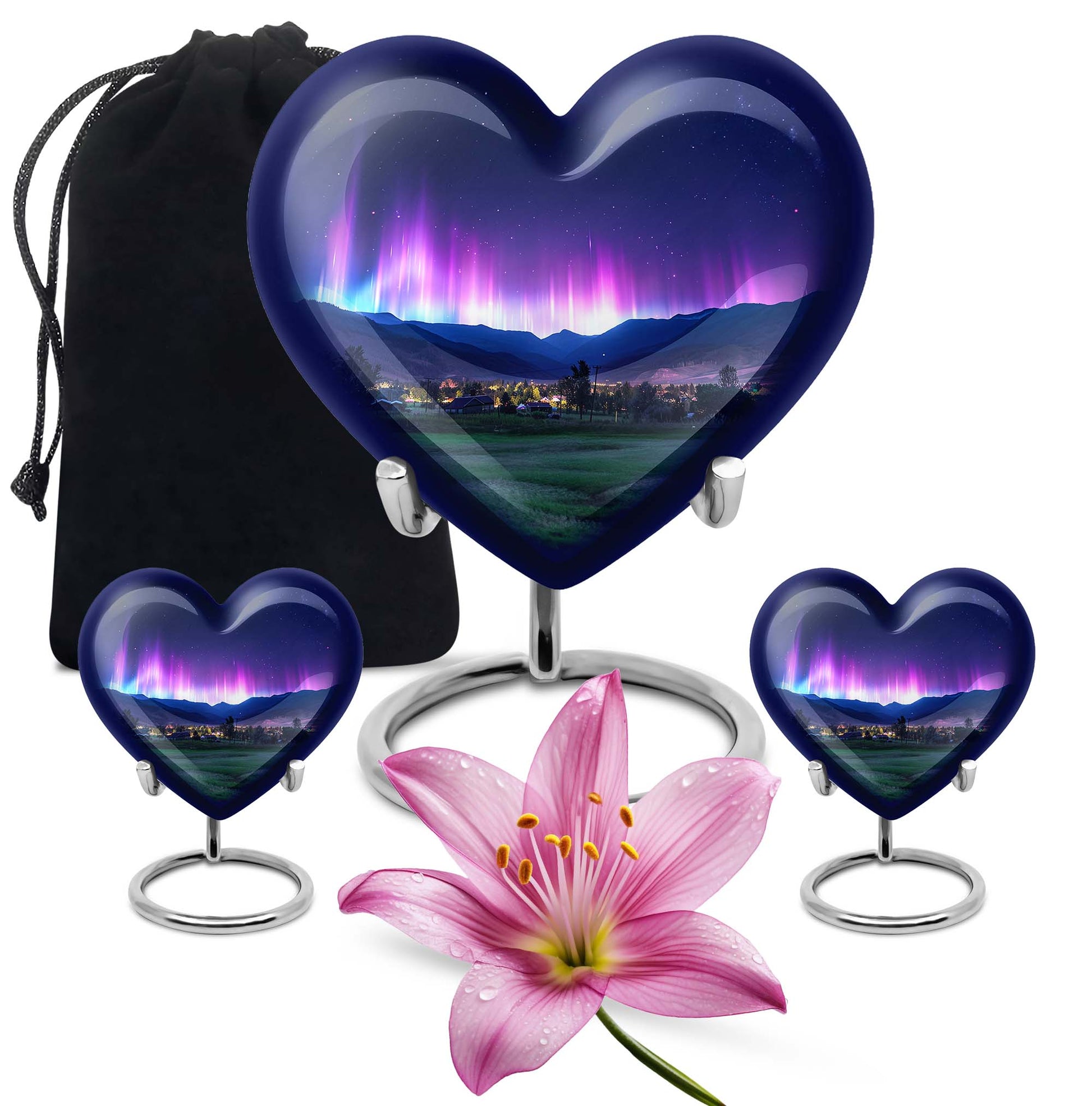 Aurora Borealis Theme Large Urn With 2 Keepsake Urn