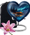 Northern Lights-themed heart urn for ashes