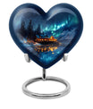 Northern Lights-themed heart urn for ashes