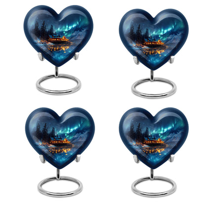 Northern Lights-themed heart urn for ashes