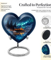 Northern Lights-themed heart urn for ashes